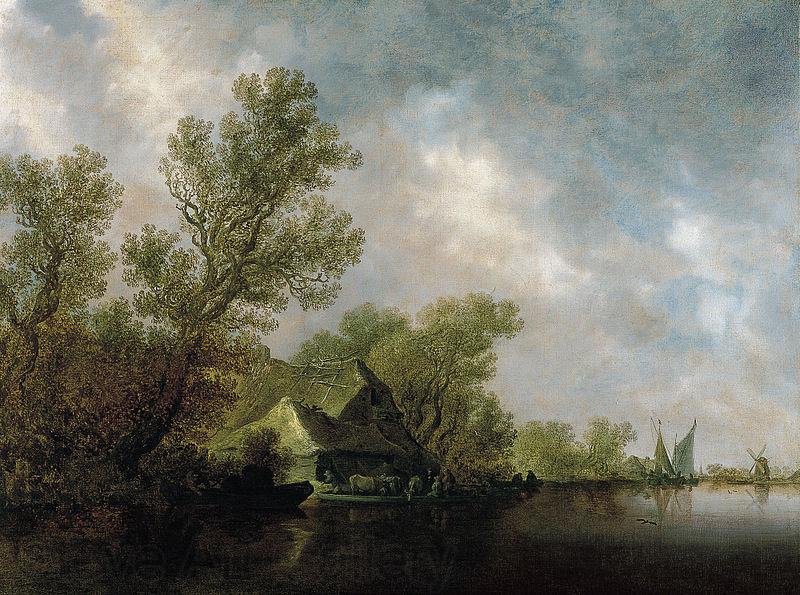 Jan van Goyen River Landscape with Ferry and cottages Spain oil painting art